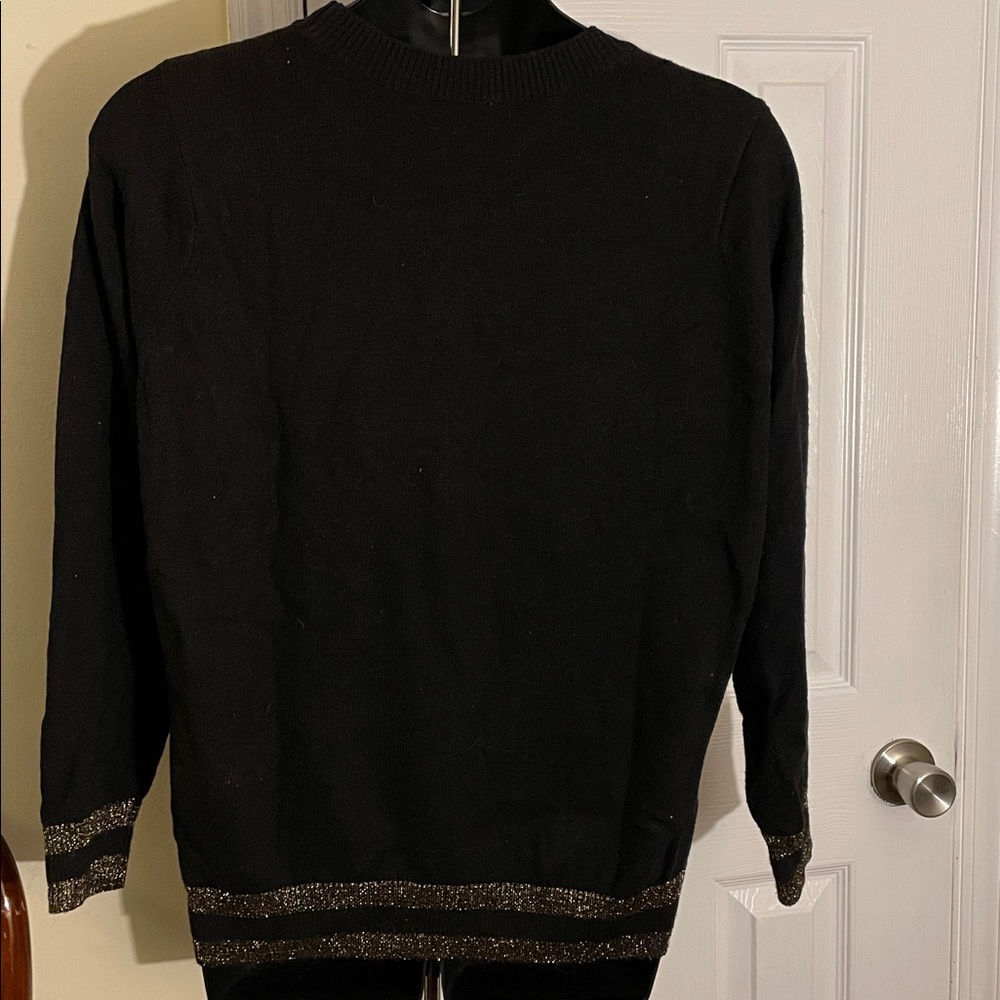 Black Sweater with Gold Sequin Birdcage & 2 Doves Design XL - Picture 4 of 5